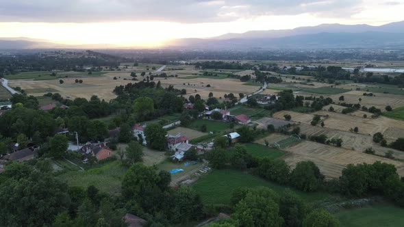 Rural Village View Sunset 