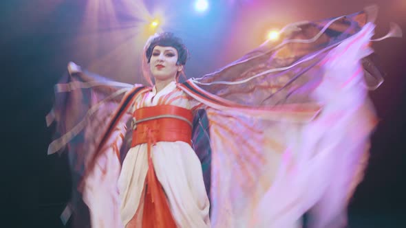 Madama Butterfly. opera performance.  woman in japanese national costume