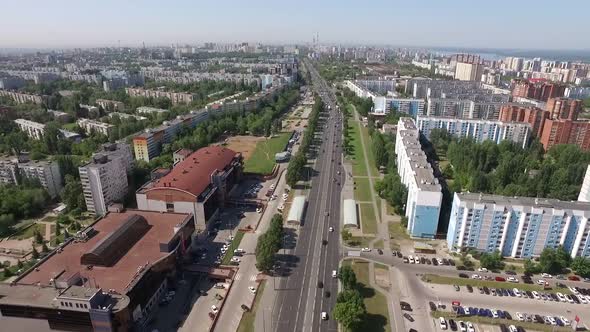 Aerial View on Modern City District with High Living Houses