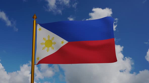 National flag of Philippines waving with flagpole and blue sky timelapse