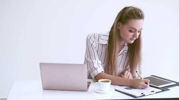 Blonde Business Woman Working at Modern Office