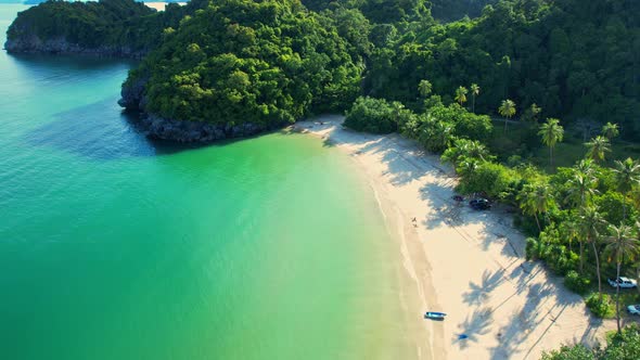 4K Aerial view of sandy beach and sea beautiful turquoise sea waves