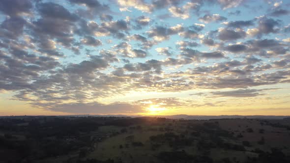 Sunset rural landscape aerial view. Nature scenery