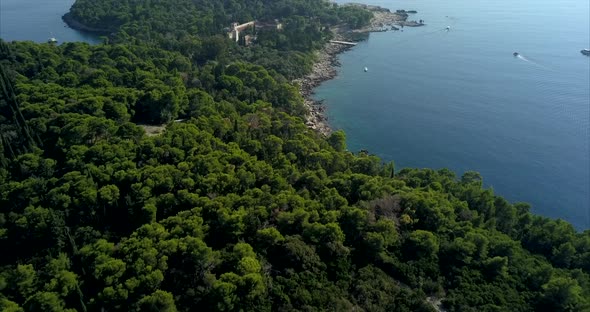 Lokrum island in Croatia filmed from the air