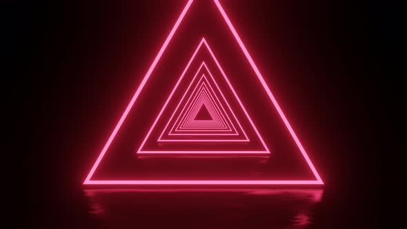 Animation of flight in abstract futuristic tunnel with pink neon triangles. Seamless loop sci-fi