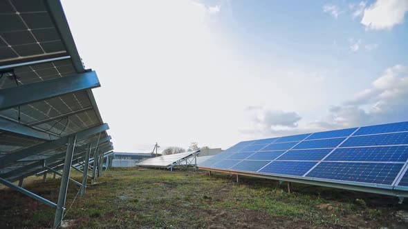 Photovoltaic solar panels on metal basis on the ground