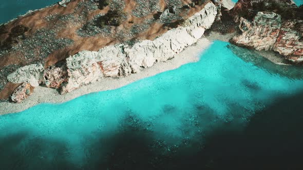 Aerial View From Flying Drone of Rocky Island in Atlantic Ocean