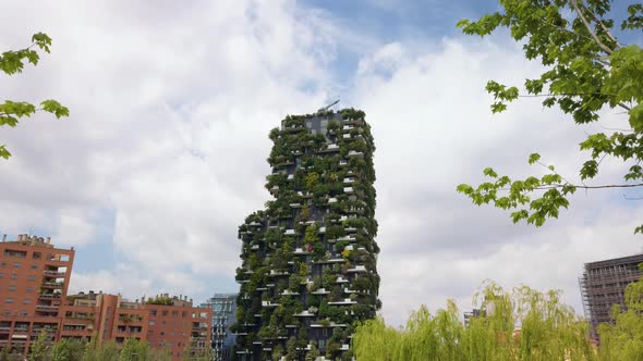 Dolly Shot of Milan Building Vertical Forest