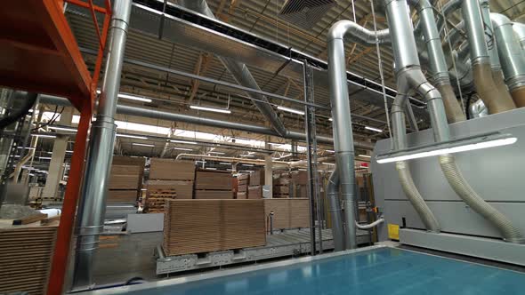 Ventilation System Inside the Plant of the Production of Parquet Boards