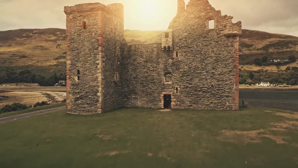 Closeup Scotland Castle Walls Aerial