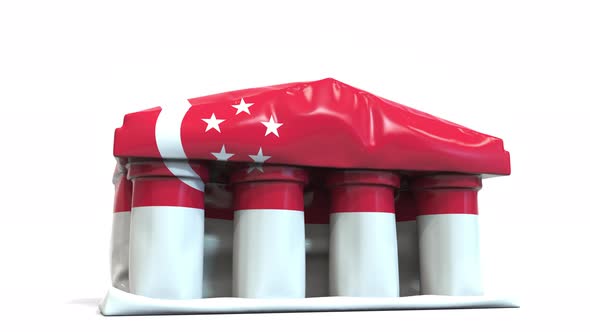 Deflating Bank or Government Building with Flag of Singapore