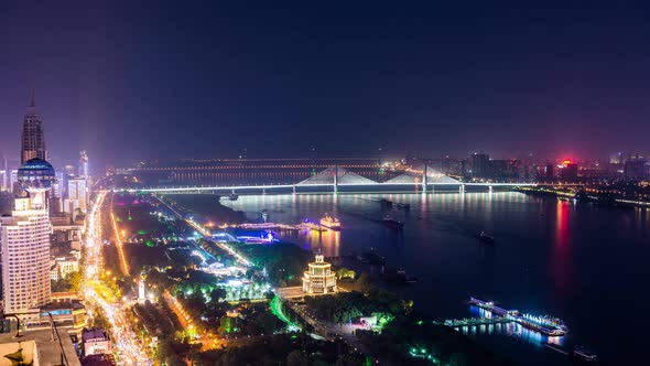 Timelapse of Wuhan city .Panoramic skyline and buildings