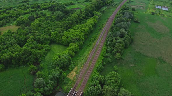 Aerial View Railway Tracks In Nature