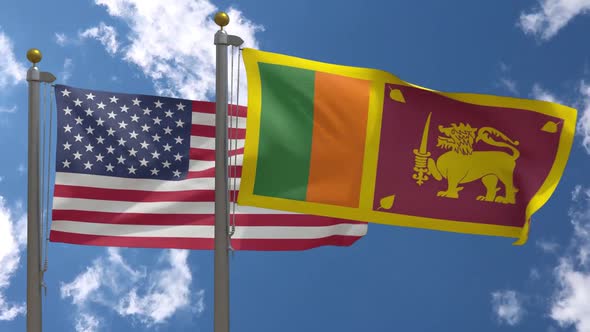 Usa Flag Vs Sri Lanka Flag On Flagpole