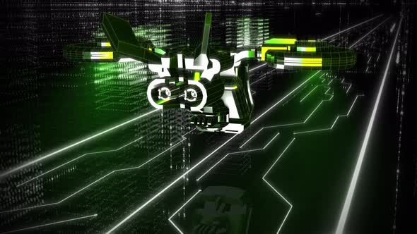 Computer Technologies Provide 3d Animation Of Flying Object In Digital City alt