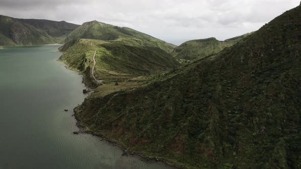 Aerial View of Crater Lake in Azores