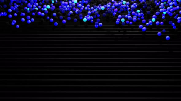 Spheres or Balls Fall Down on Steps Bounce Off Stair and Roll Down Light Up and Form Pattern