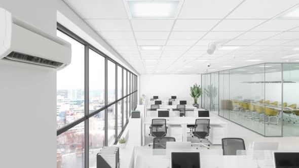 Close-up View Of Air Conditioner In Modern Open Plan Office