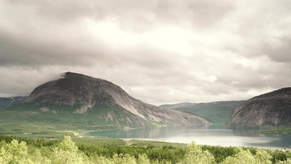 Clouds Over Mountains Fjord, Norway. Timelapse