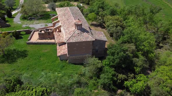 Aerial View Over Historic Church Santa Maria De Dulcis, Spain