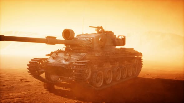 World War II Tank in Desert in Sand Storm