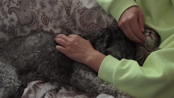 A woman together with her pets