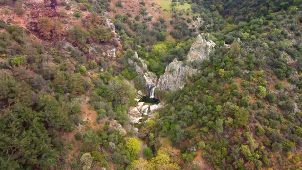 Beautiful Waterfall in Green Forest Top View