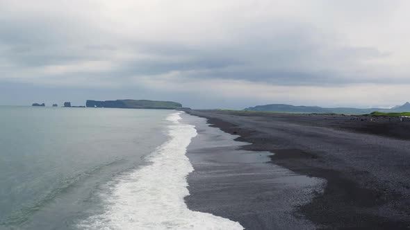 Flying Above the Reynisfjara Black Sand Beach in South Iceland