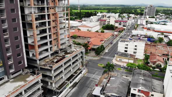 Drone Flying by Residential Housing Construction in Small Town alt