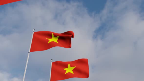 Waving Flags Of The Vietnam blue sky