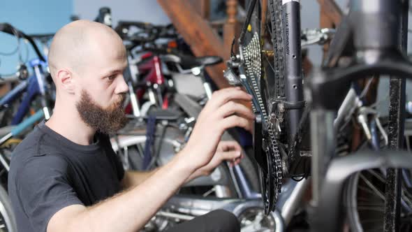 Mechanic checking a bike