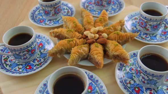 Turkish Coffee and Baklava on the Table