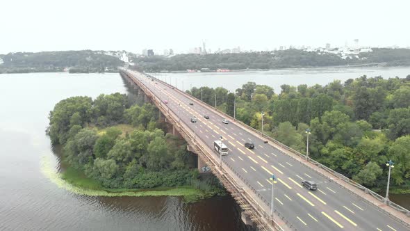 Paton Bridge Across the Dnipro River in Kyiv, Ukraine. Aerial View