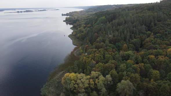 Beautiful Aerial View of the River Dnipro. Ukraine, Slow Motion