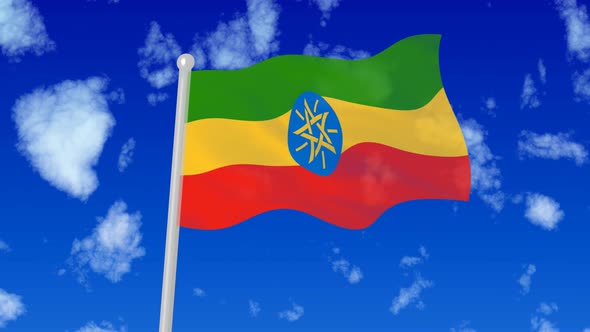 Ethiopia Flaying National Flag In The Sky