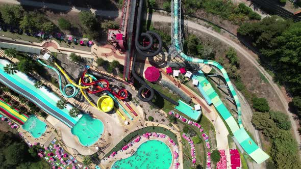 Top down areial shot of water park. Amarante, Portugal