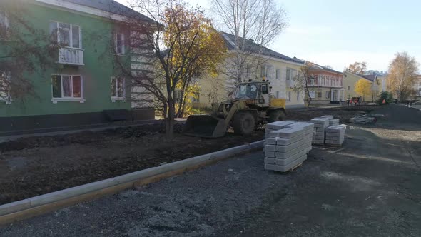 Drone view of Reconstruction of a pedestrian boulevard in a provincial town 08