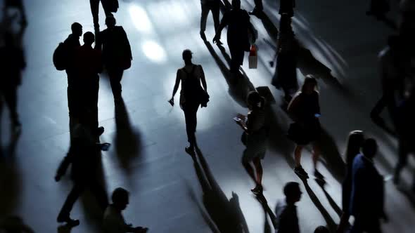 Crowds of People Pedestrians Commuting in Business District at Rush Hour alt