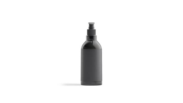 Blank glass pump bottle with black label mockup, looped rotation