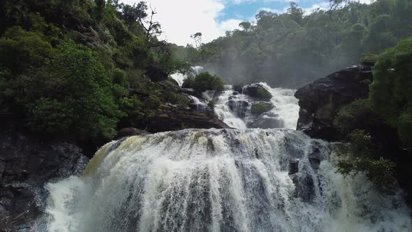 Low flyover of spectacular Colnett Waterfall near Hienghene New Caledonia.