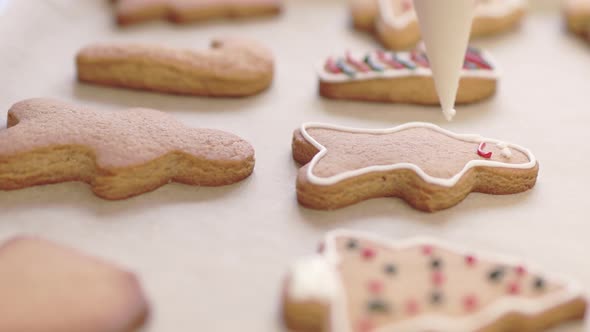 Decoration Homemade Gingerbread Christmas Cookies Food Icing Glaze Closeup