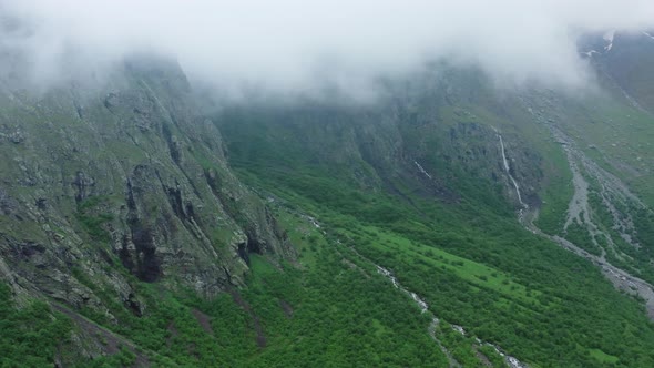 Midagrabindon Waterfalls in Caucasus Mountains