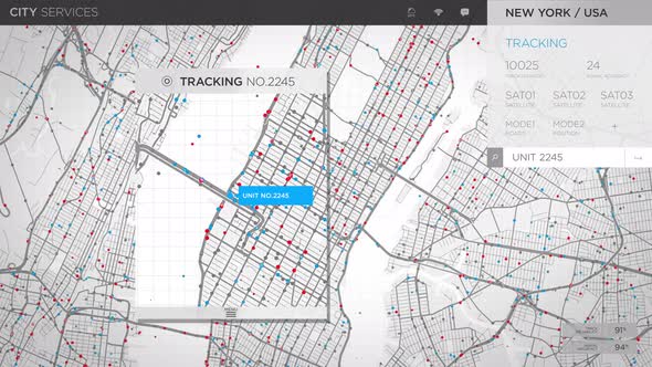 High tech tracking system is following the selected gps signal on a virtual map alt