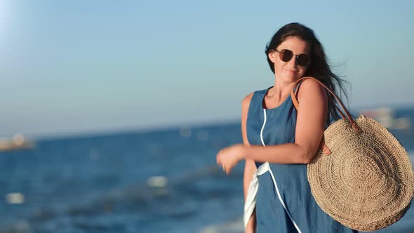 Elegance Seductive Tourist Female Posing at Natural Coast Background Enjoying Freedom