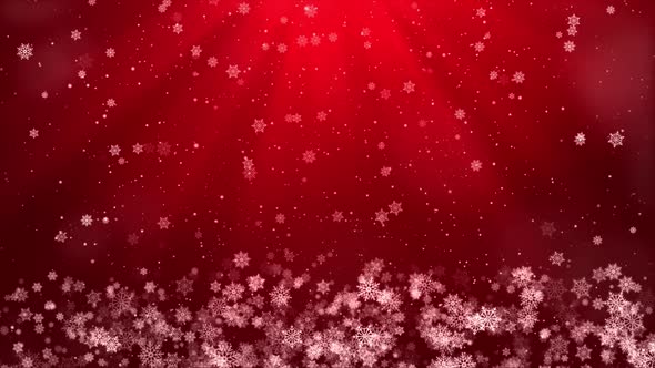 Abstract Flying snowflakes on a light Red. Winter snowflakes.