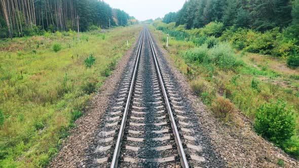 Railroad Seen While Riding Along It at High Speed