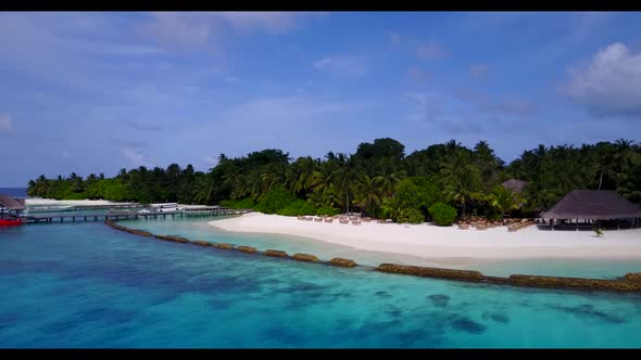 Aerial nature of perfect island beach time by transparent sea with white sand background of a dayout