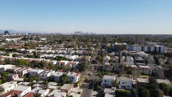 Aerial View Above Small Neighborhood in Central Los Angeles