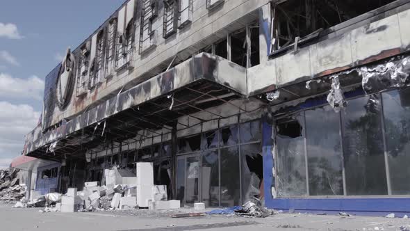 Bombedout Shopping Mall in Bucha Ukraine During the War