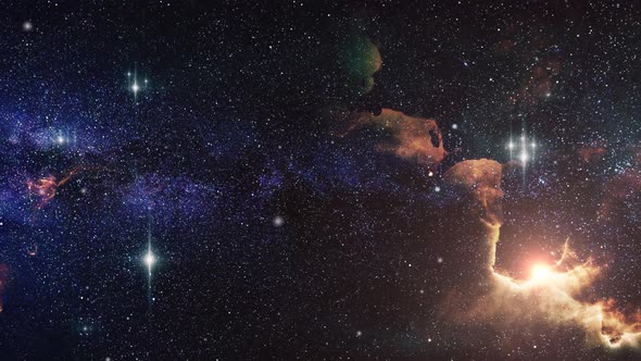 Orion star clusters and nebula clouds moving in the space